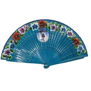 Abanico cristiano azul con flores