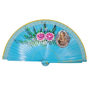 Abanico personalizado azul con flores rosas